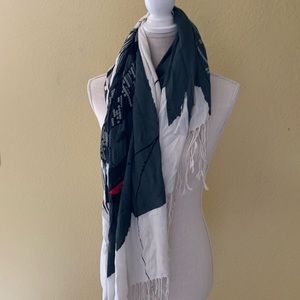 Diesel jersey knit scarf, lightweight, printed design, fringed